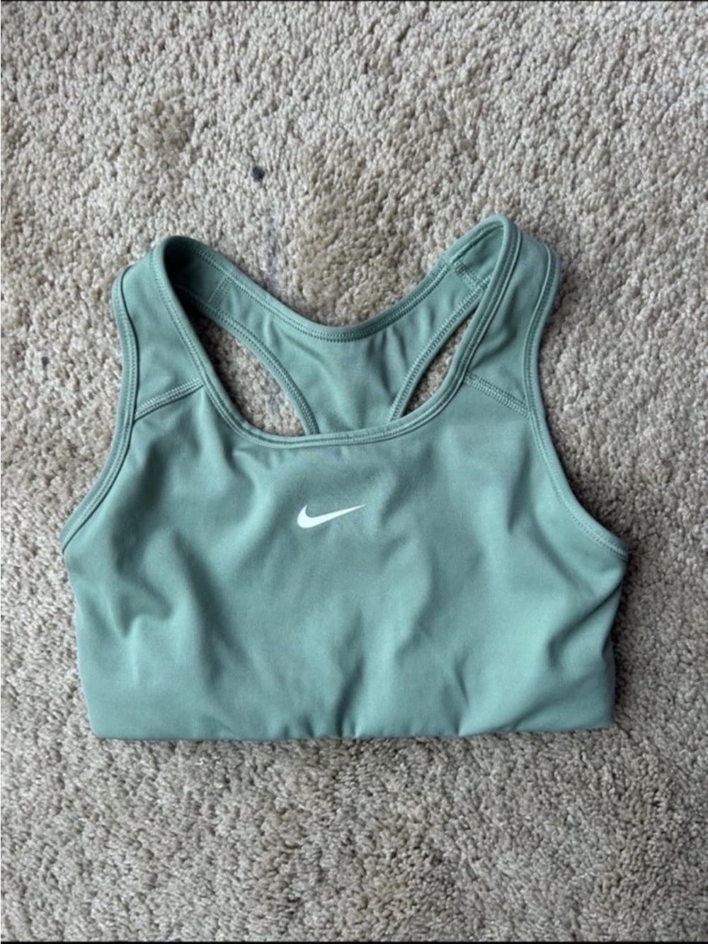 Nike Sage Green Racerback Sports Bra with White Swoosh